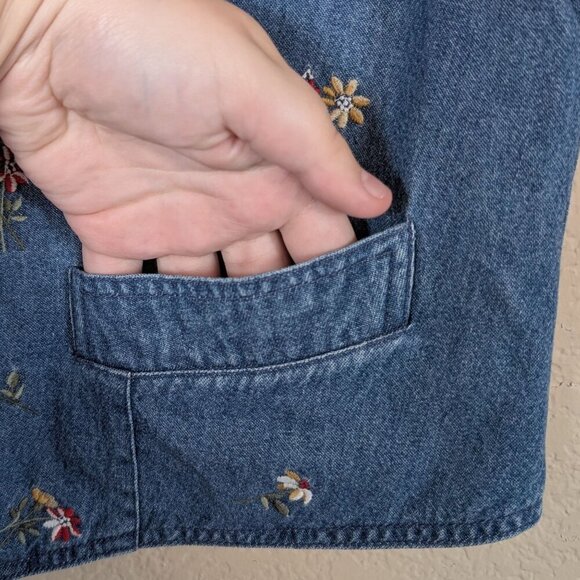 VTG 90s David Brooks Denim Vest Floral Embroidered Lined sz L Cottagecore Fairy - Picture 4 of 7